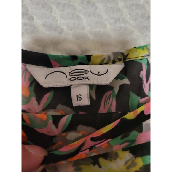 Neu Look Black Neon Sheer Floral Pattern Tank Top Women's Size 16 - Picture 3 of 5